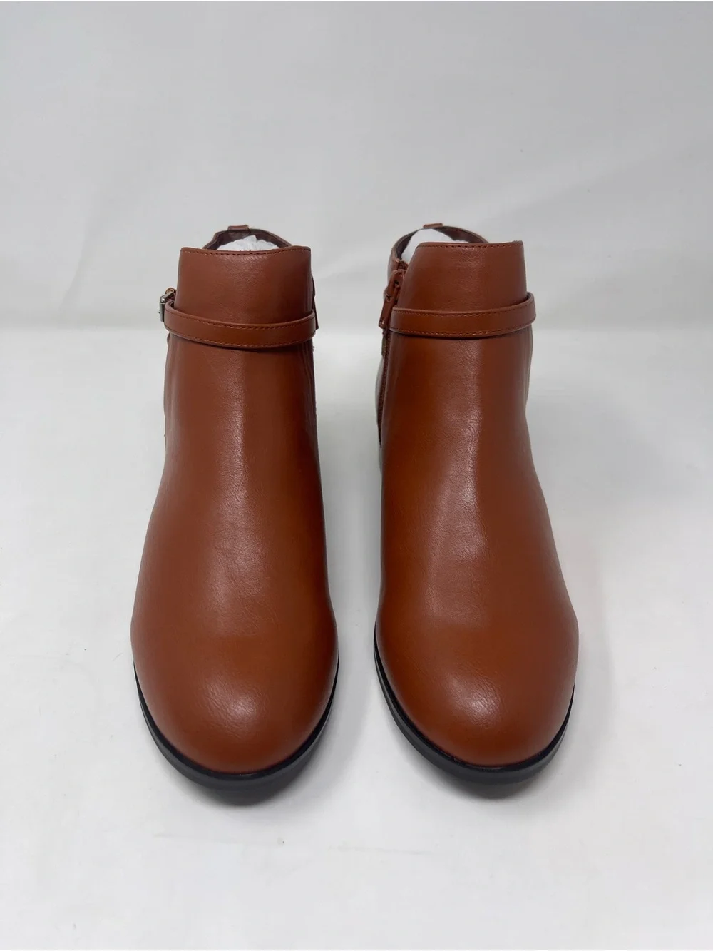 Ashro Menna Ankle Boots Womens‎ Size 8 Brown Luggage Faux Leather Buckle Zip New
